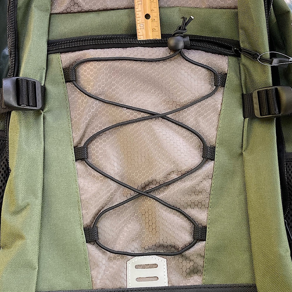 Backpack Avocado Green with Black Trim Side Pockets New 19” Unisex - Picture 12 of 16